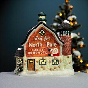 North Pole Dairy Products Illuminated Christmas Village Barn 1991 (No Box)
